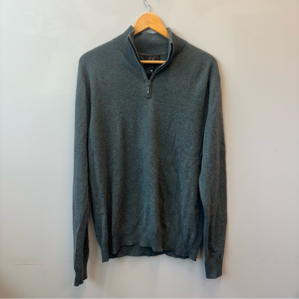 NWT QI Cashmere Sweater Men’s Large Quarter Zip Blue Green Heather